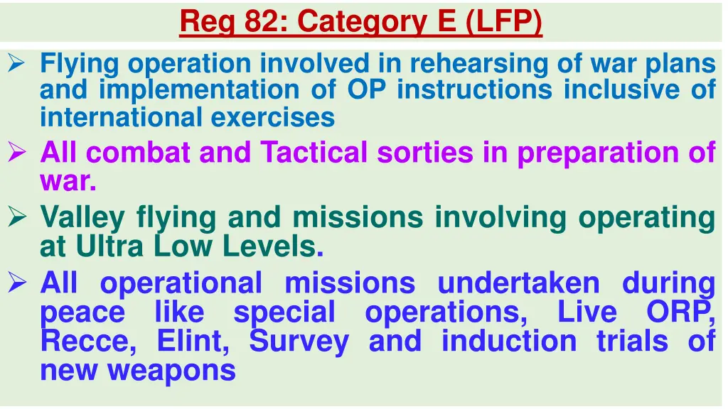 reg 82 category e lfp flying operation involved