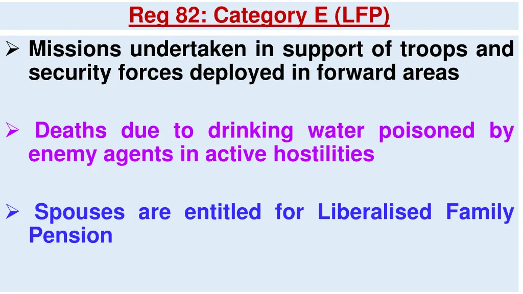 reg 82 category e lfp missions undertaken