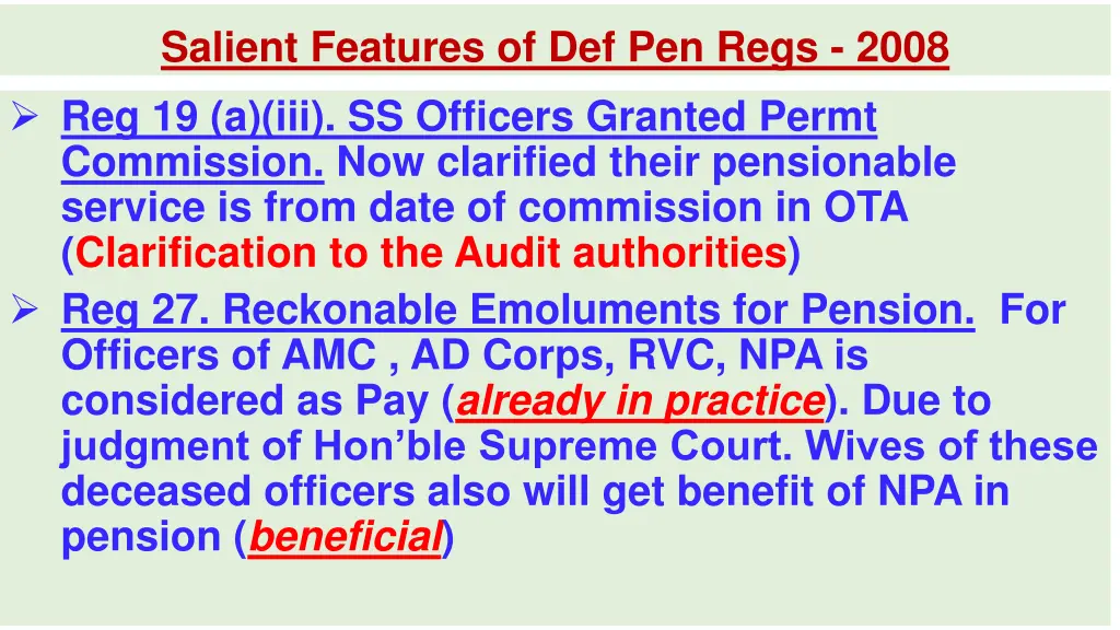 salient features of def pen regs 2008 1