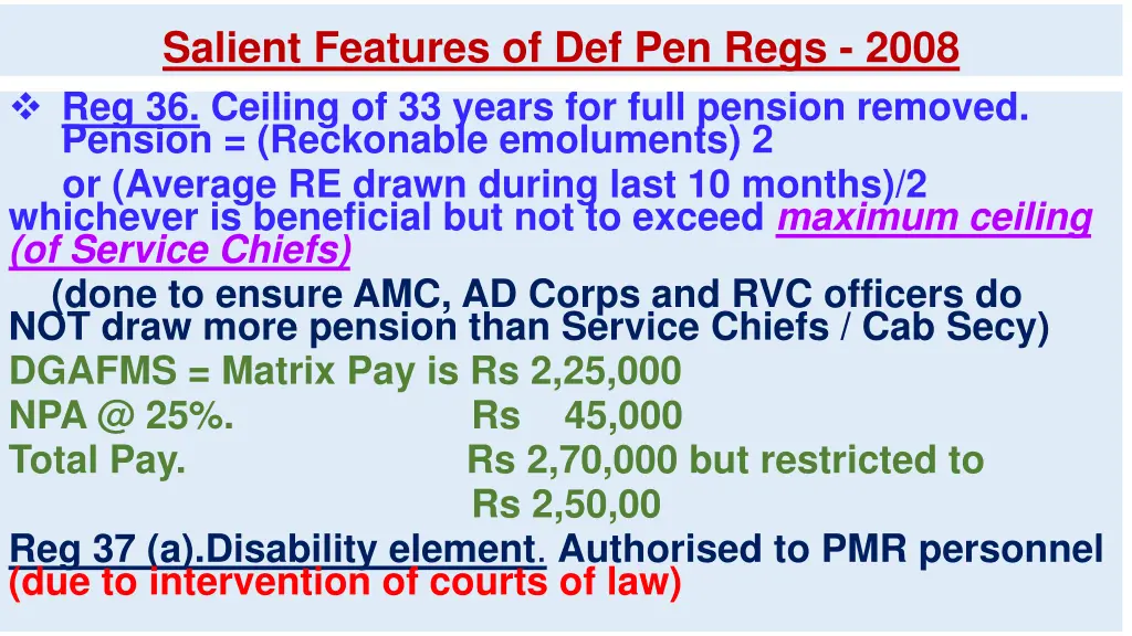 salient features of def pen regs 2008 2