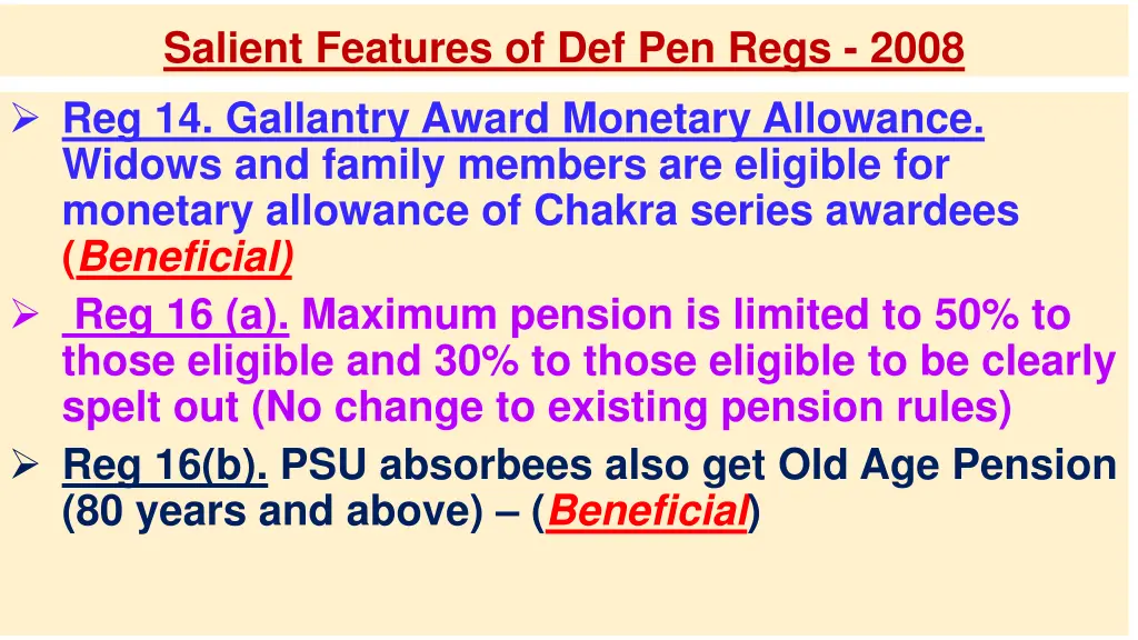 salient features of def pen regs 2008