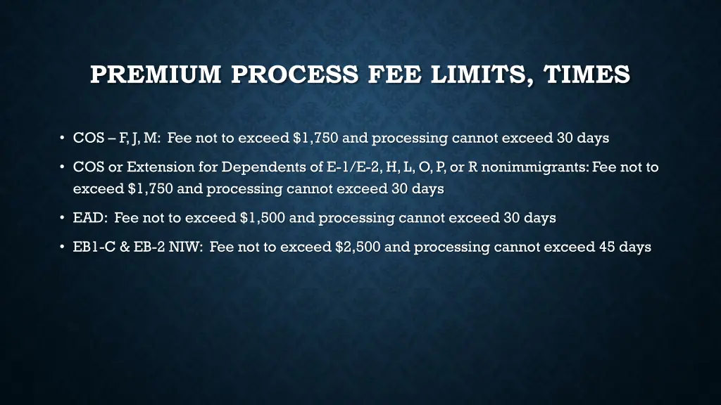 premium process fee limits times