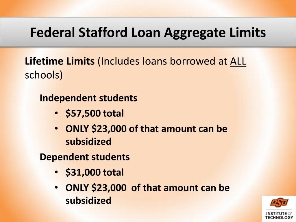 federal stafford loan aggregate limits