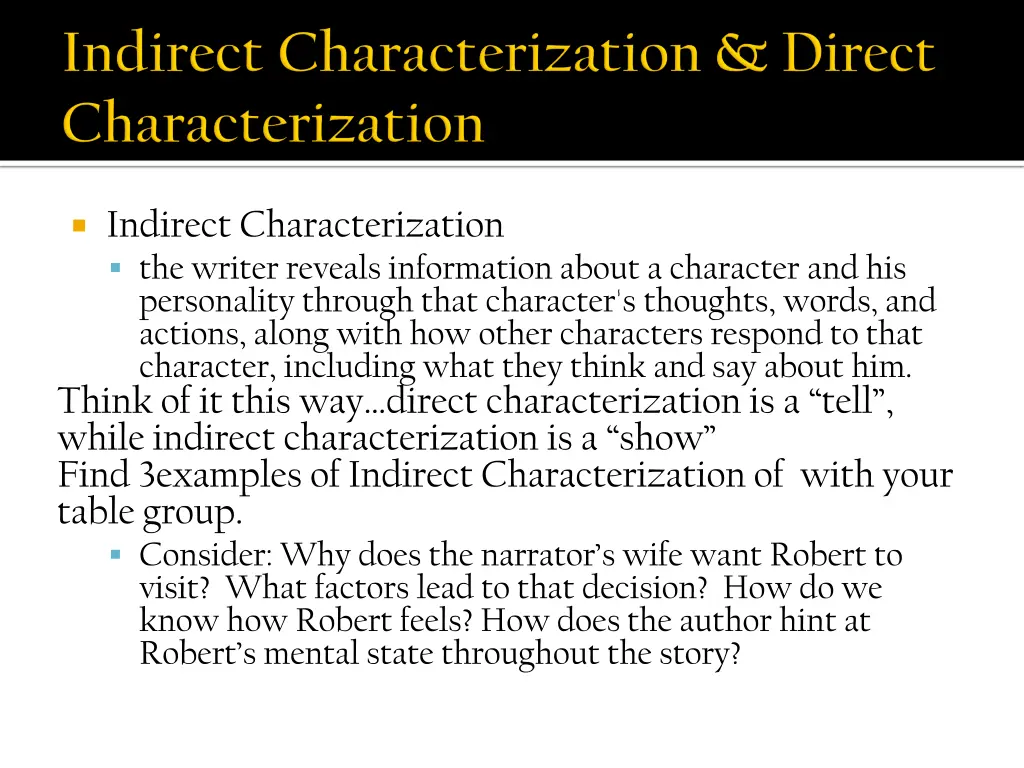 indirect characterization the writer reveals