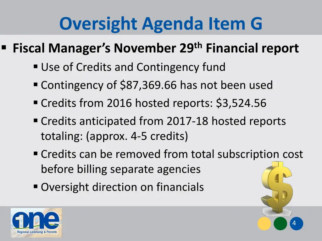 oversight agenda item g