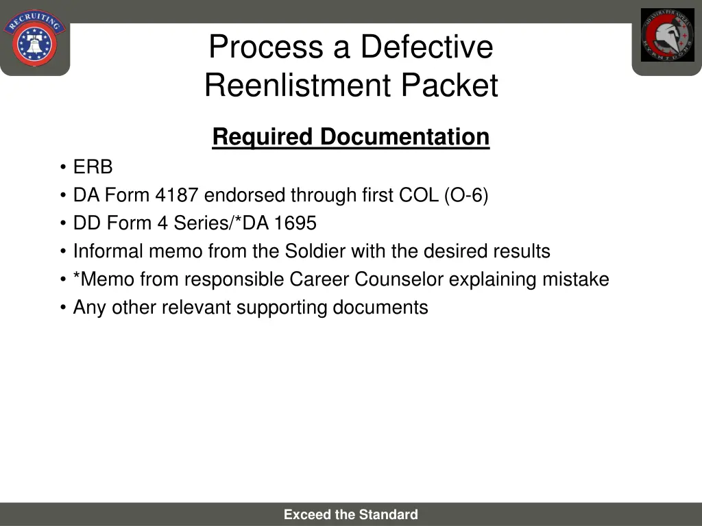 process a defective reenlistment packet