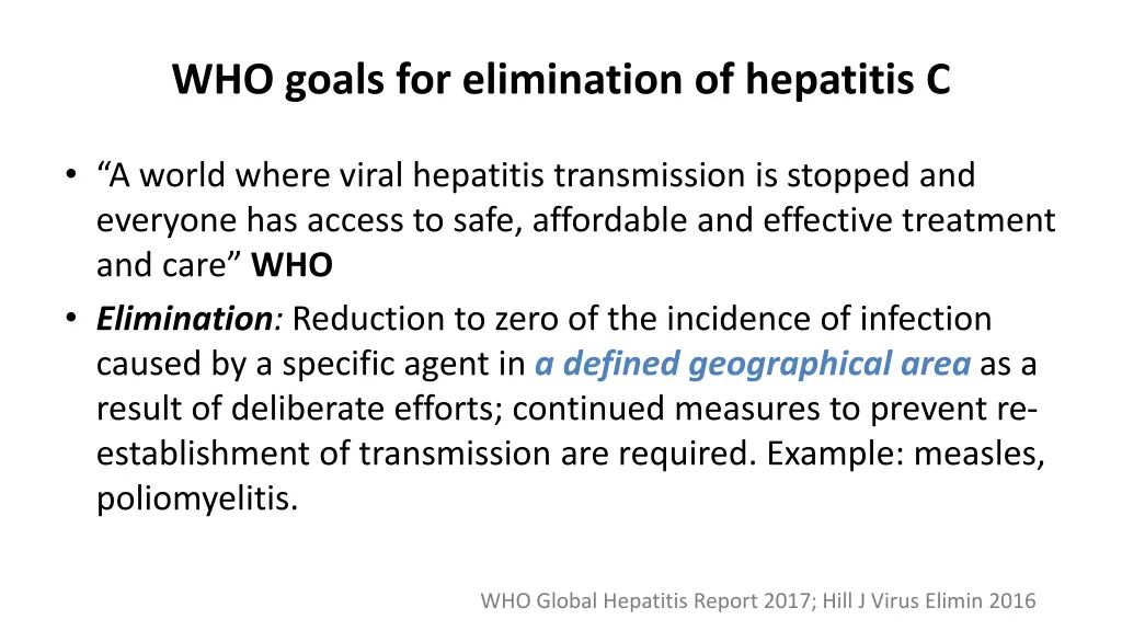 who goals for elimination of hepatitis c