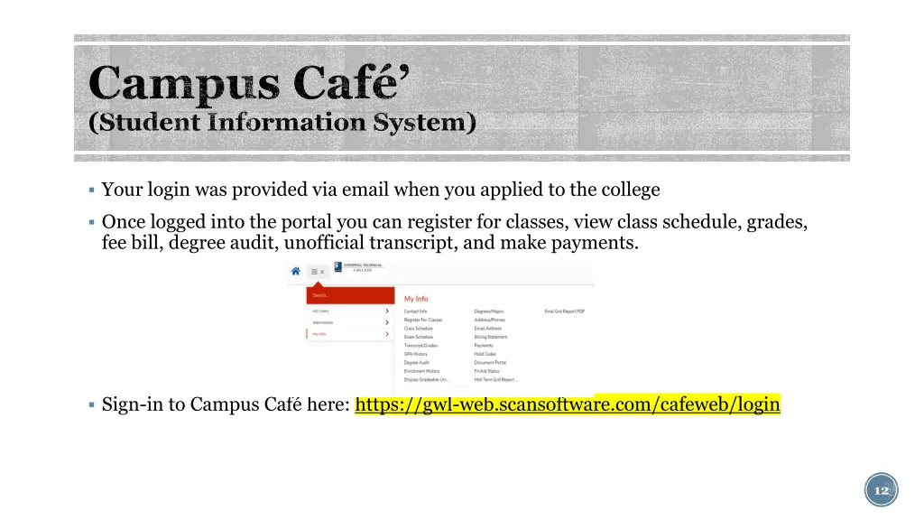 campus caf student information system