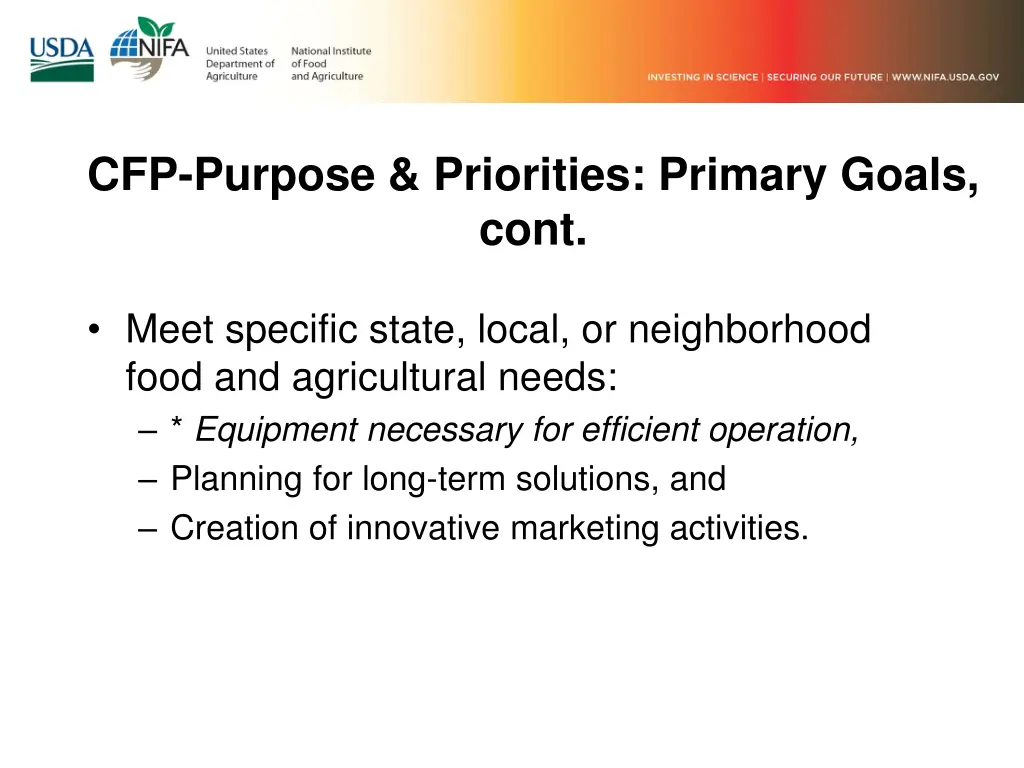 cfp purpose priorities primary goals cont