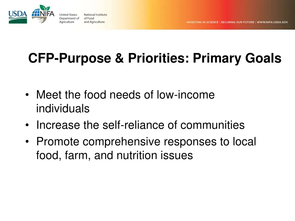 cfp purpose priorities primary goals