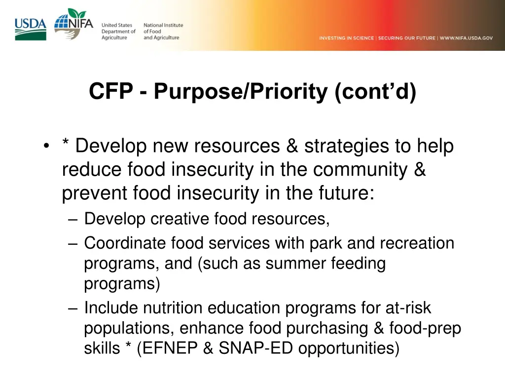 cfp purpose priority cont d