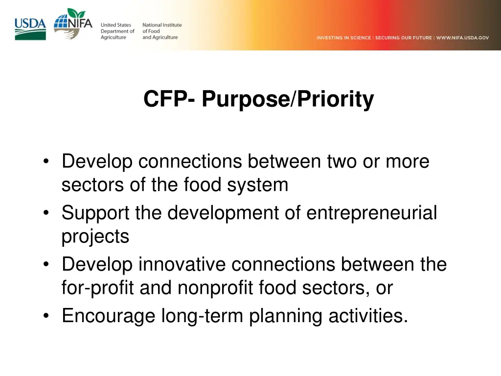 cfp purpose priority