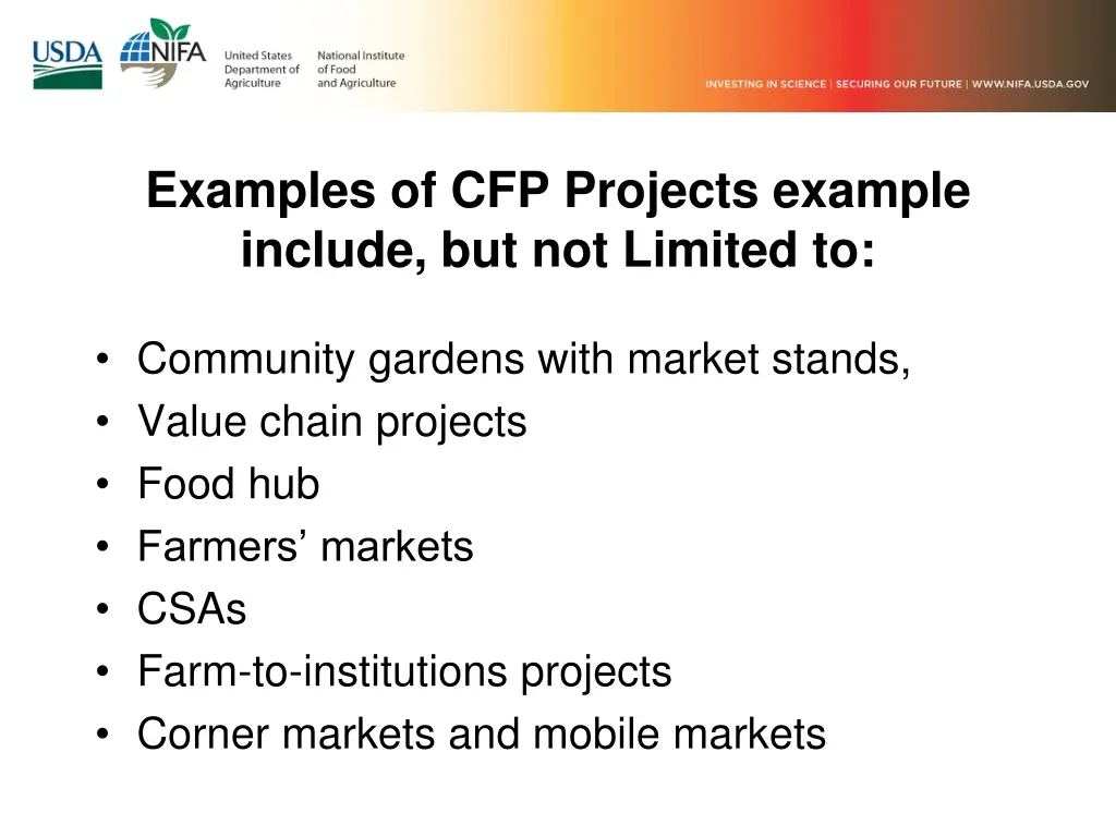 examples of cfp projects example include