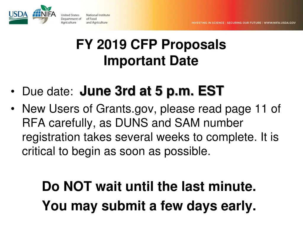 fy 2019 cfp proposals important date