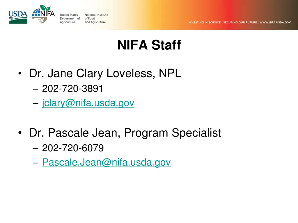 nifa staff