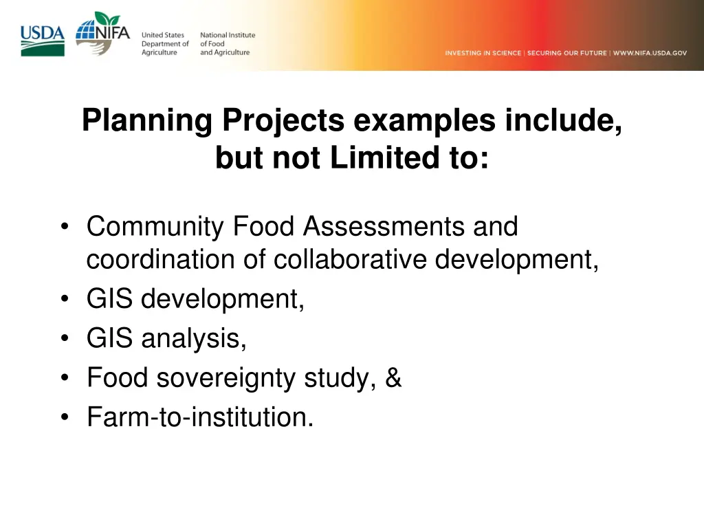 planning projects examples include