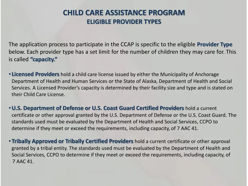 child care assistance program eligible provider