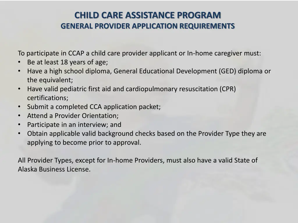 child care assistance program general provider