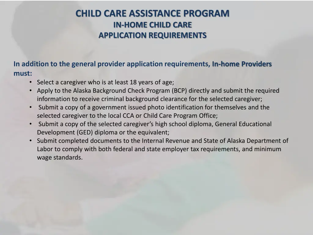 child care assistance program in home child care