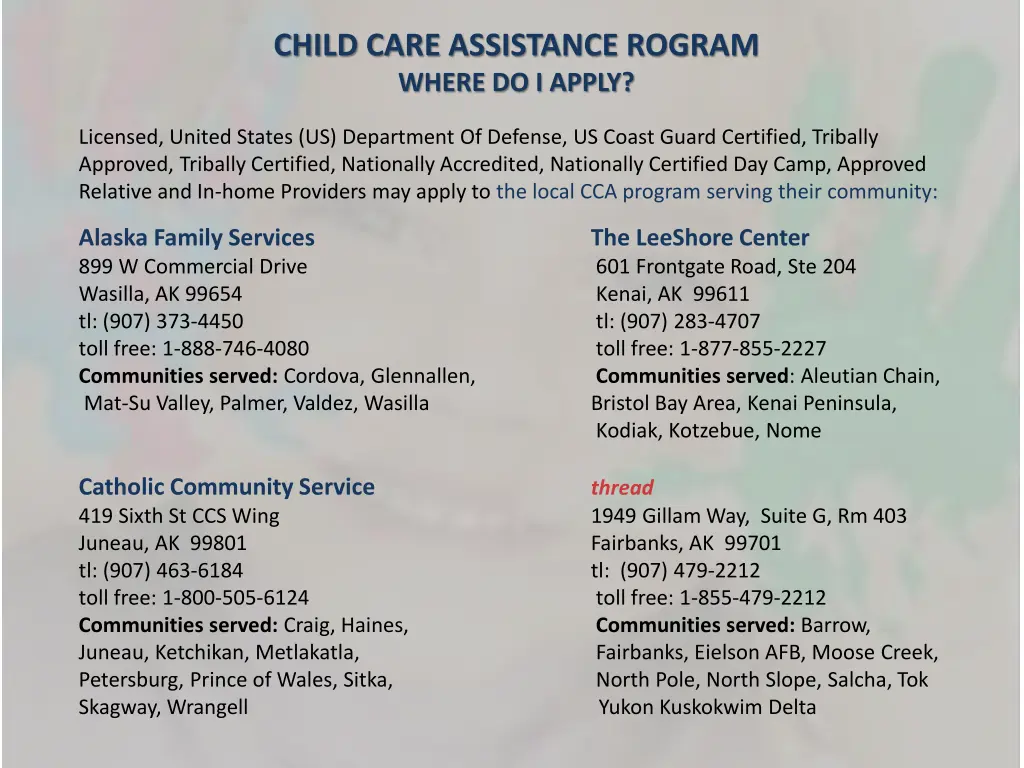 child care assistance rogram where do i apply