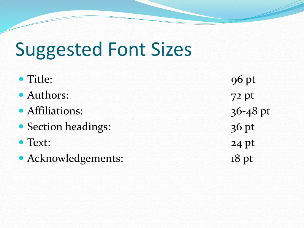 suggested font sizes