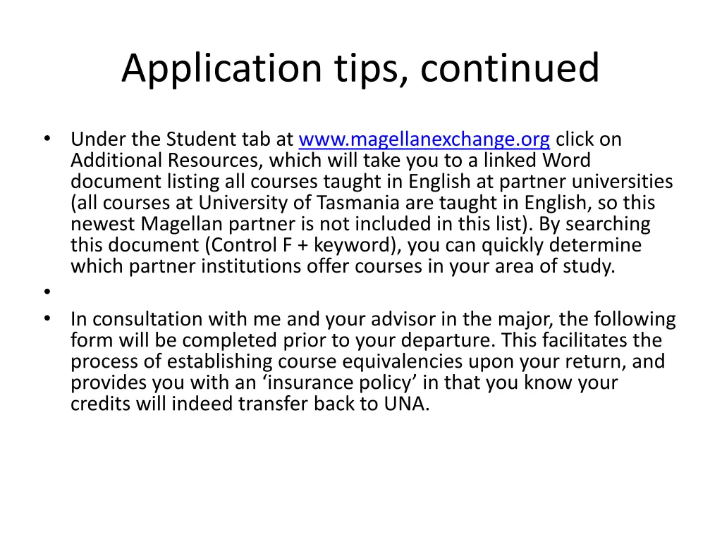 application tips continued