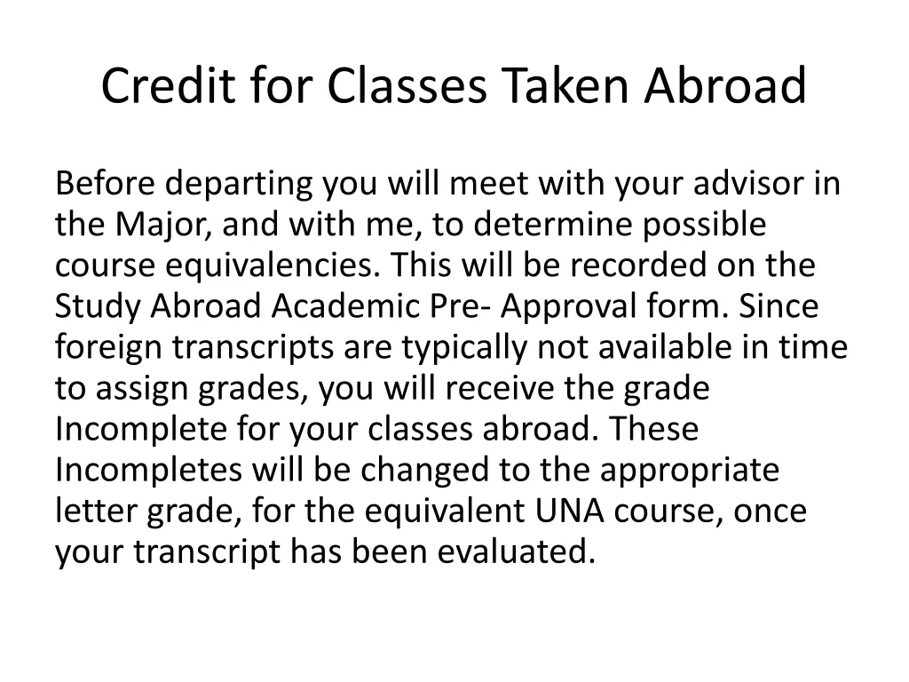 credit for classes taken abroad