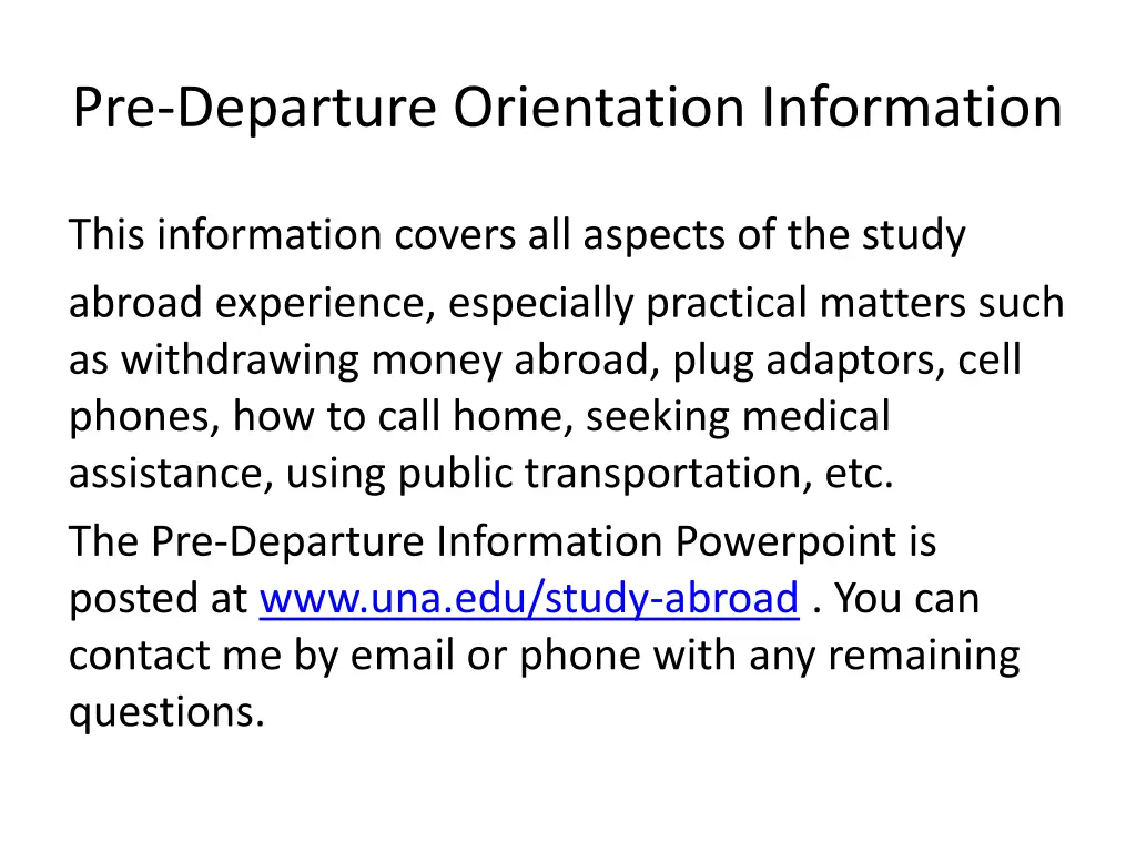 pre departure orientation information