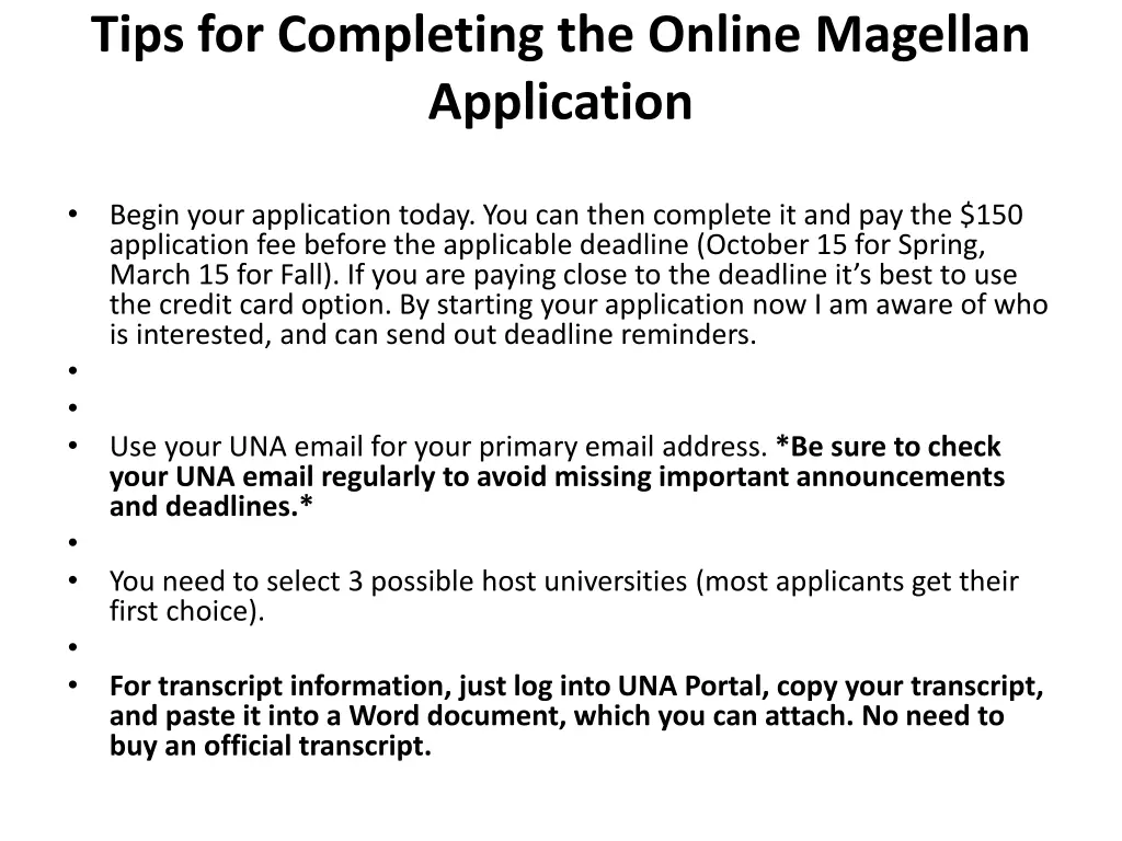 tips for completing the online magellan