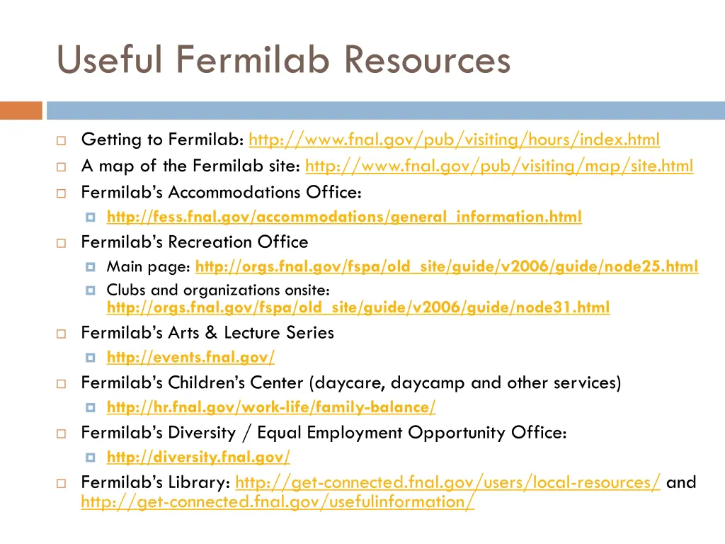 useful fermilab resources