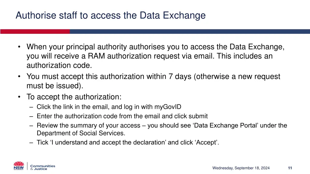 authorise staff to access the data exchange 1