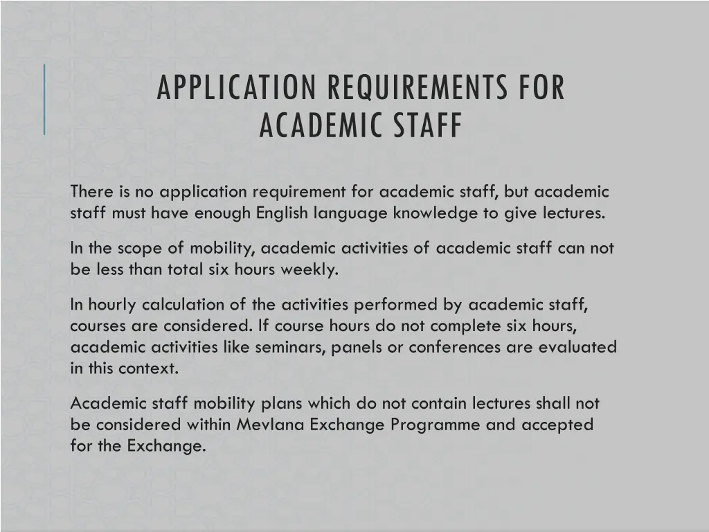 application requirements for academic staff