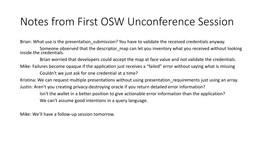 notes from first osw unconference session