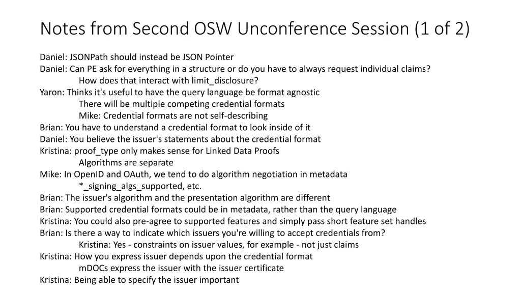 notes from second osw unconference session 1 of 2