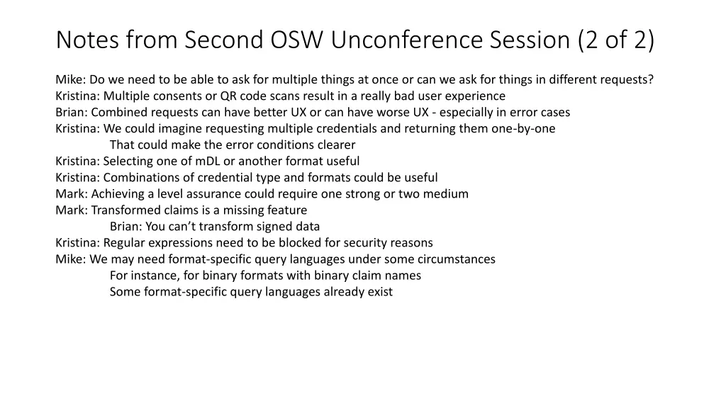 notes from second osw unconference session 2 of 2