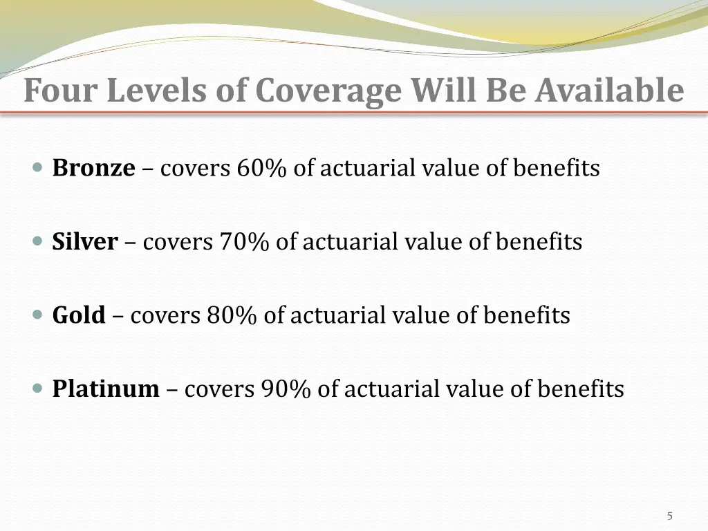 four levels of coverage will be available