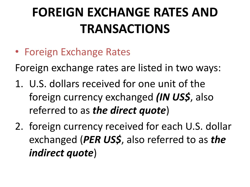 foreign exchange rates and transactions