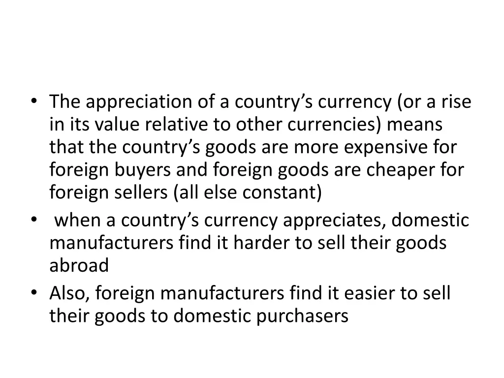 the appreciation of a country s currency