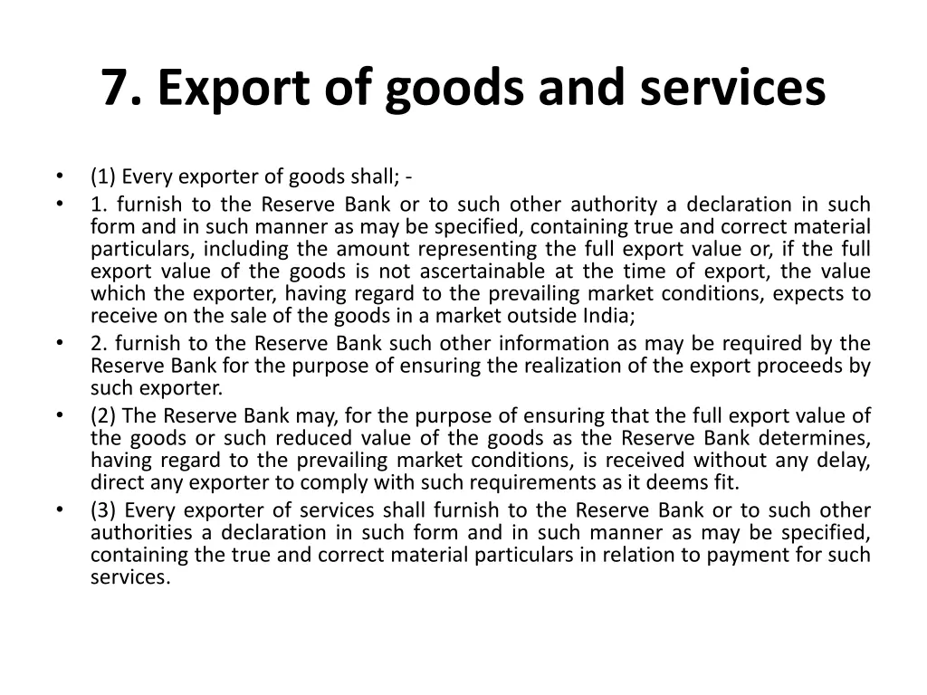 7 export of goods and services