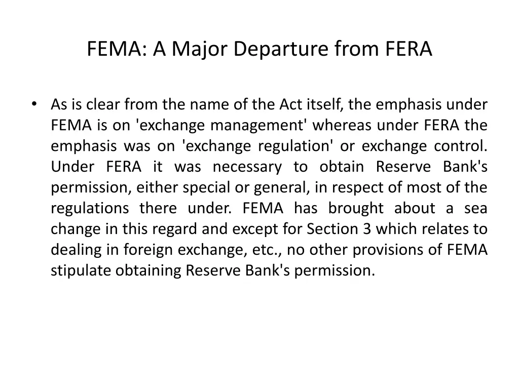 fema a major departure from fera