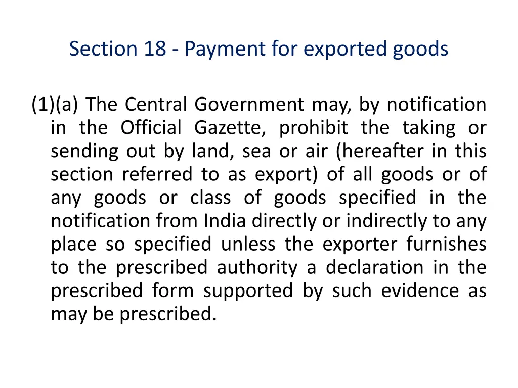 section 18 payment for exported goods