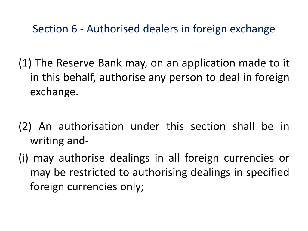 section 6 authorised dealers in foreign exchange