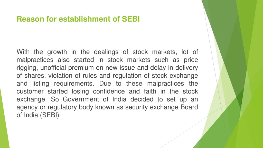 reason for establishment of sebi