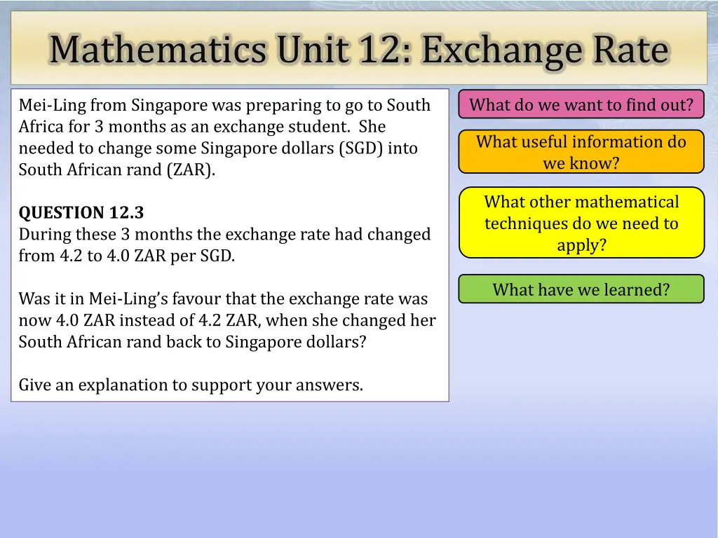 mathematics unit 12 exchange rate 10