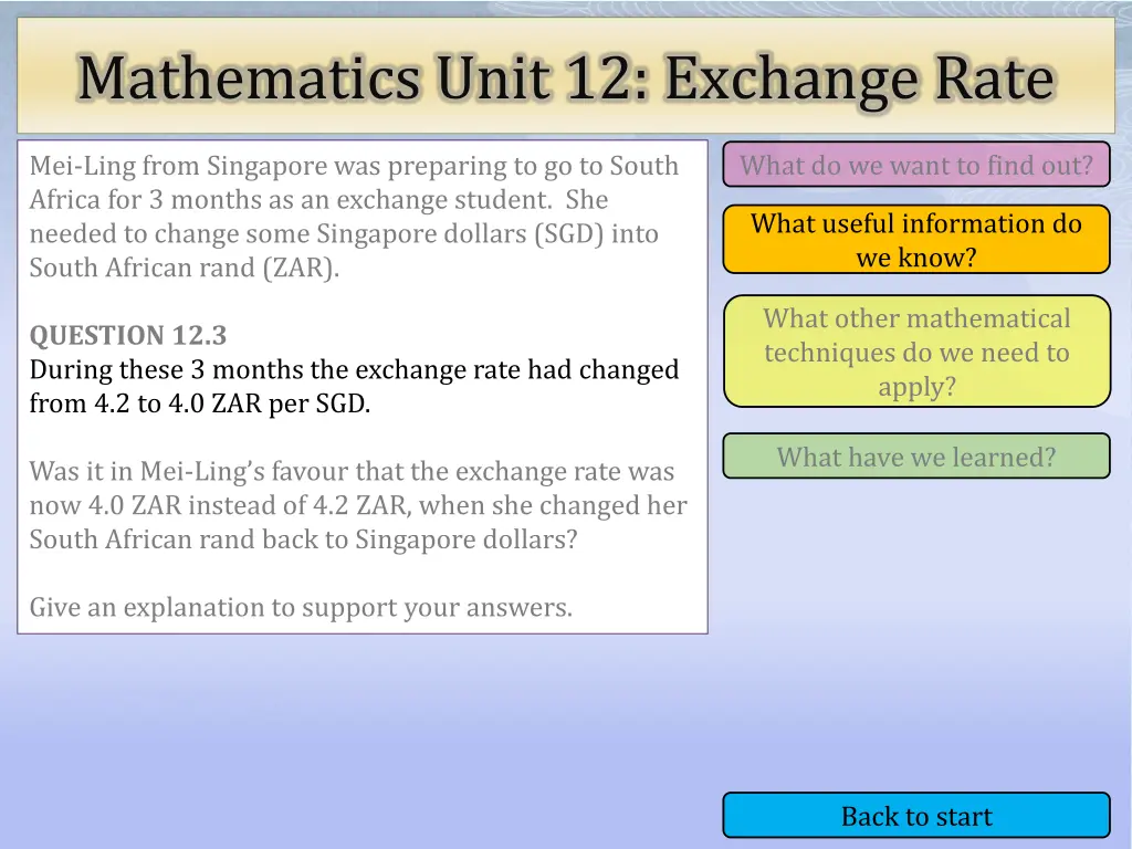 mathematics unit 12 exchange rate 12