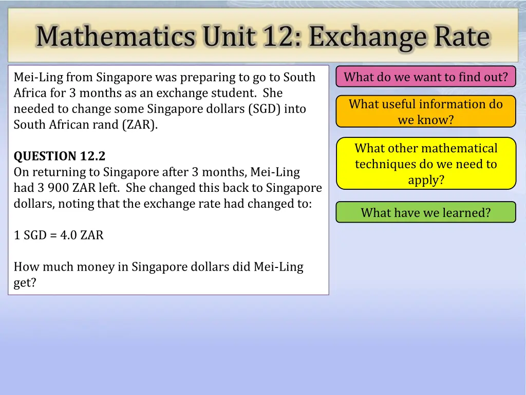 mathematics unit 12 exchange rate 5