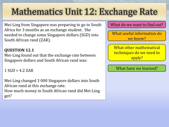 mathematics unit 12 exchange rate