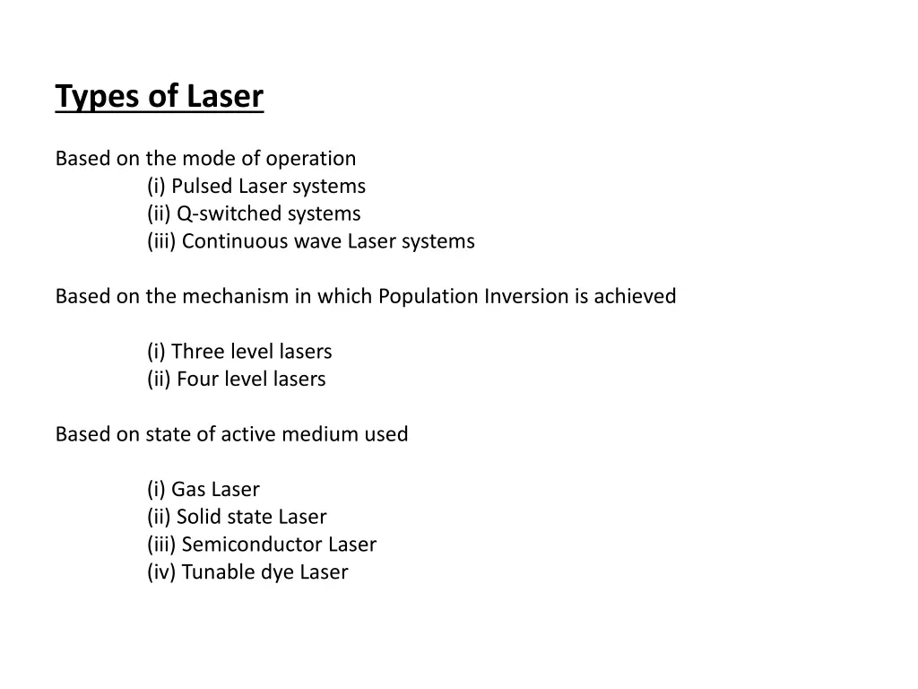 types of laser