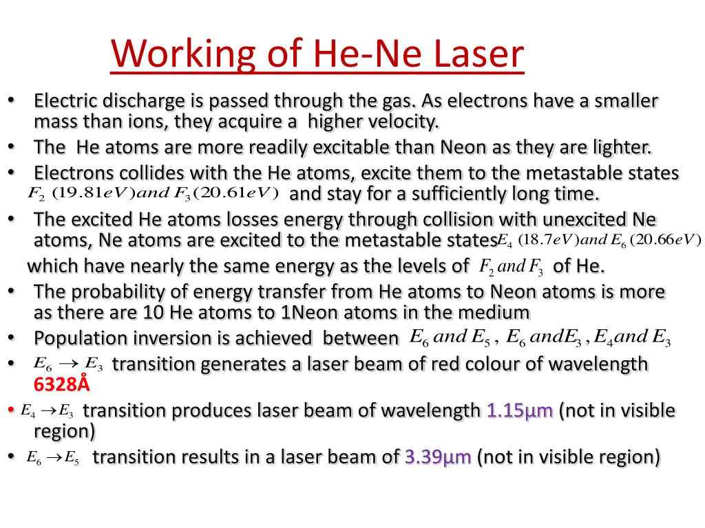 working of he ne laser electric discharge