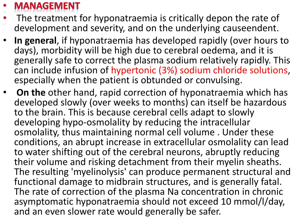 management the treatment for hyponatraemia